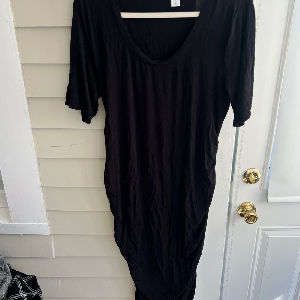 Slinky black maternity midi dress with 3/4 sleeves